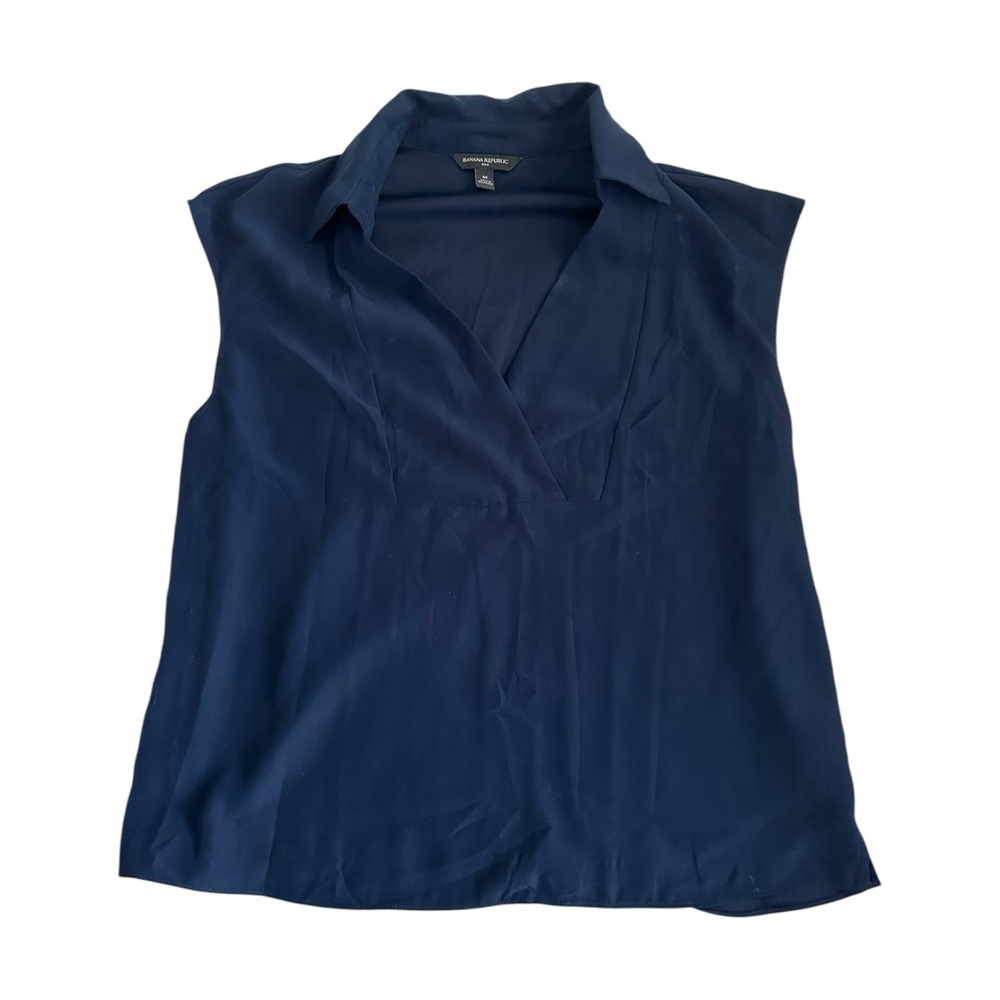 Banana Republic Factory Short Sleeve Johnny Collar Top In Preppy Navy